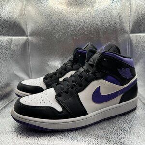 Size 12 Nike Air Jordan 1 Mid White Dark Iris Mens Sneaker Shoes 554724-095